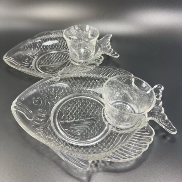 Clear Fish Plate Dish And Cup Teacup Saucer Set Votive Candle Holder 4 Pieces - Picture 15 of 15